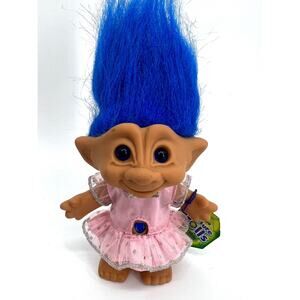 Galoob Treasure Troll Ono Blue Hair Heart Wishstone Fancy Dress Tag Lucky 1998
